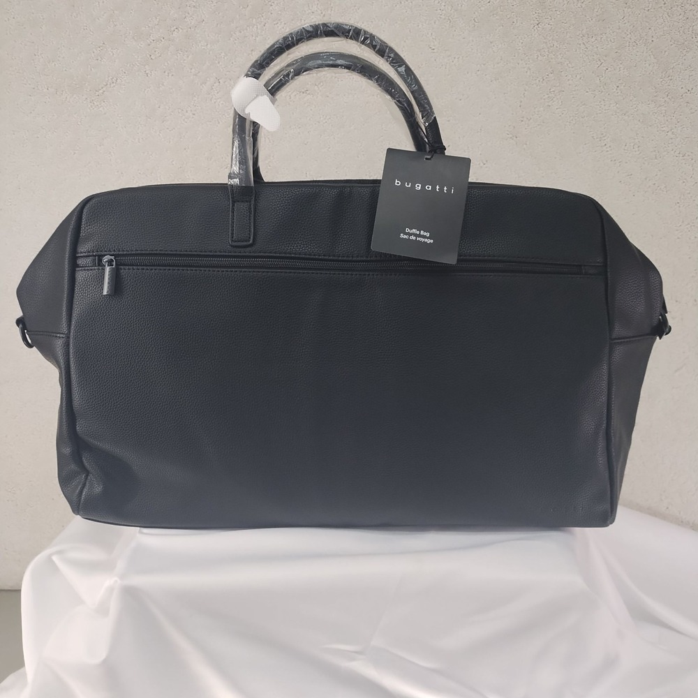 Bugatti Duffle Bag Travel Weekender Unisex One Size Black Pebbled Leatherette